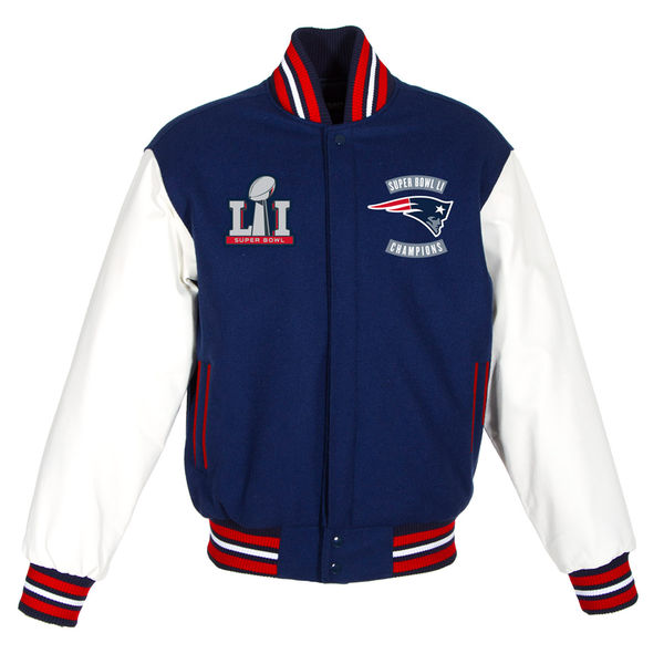 New England Patriots JH Design Super Bowl LI Champions Embroidered Wool & Leather Jacket - Navy/White